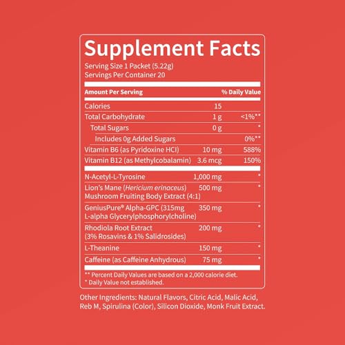 Nello Superfocus – Nootropic Focus Drink Mix for Productivity, Caffeine, L-Theanine, Rhodiola Rosea, Alpha-GPC, Lion’s Mane, Tyrosine, Sugar-Free Packets - Blue Raspberry with Caffeine (Pack of 20) - Image 3