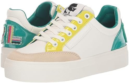 Karl Lagerfeld Paris Women's Calico Patch Laceup Everyday Sneaker, White/Aqua, 11 | Image 6