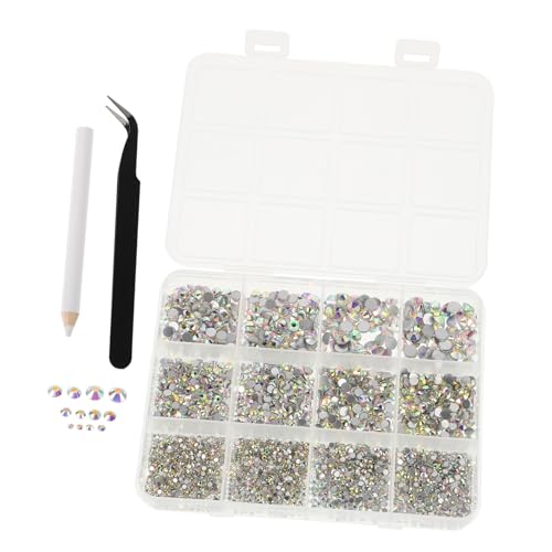 NULYLU 12-Pack Flatback Acrylic Nail Beads Rhinestones for Crafting Nail Art Gems Kit Tools Jewel Decor for DIY