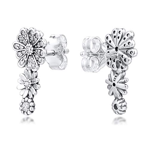 PANDOCCI 2020 - Pendientes de tuerca con diseño de margaritas y flores brillantes para mujer, plata 925, se adapta a pulseras originales Pandora