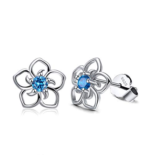 Cinsionze Women S925 Sterling Silver Sky Flower Stud Earrings Girls Earrings Jewelry Gifts(Blue, 10)