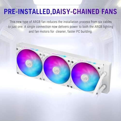 Image of ASUS ROG RYUO IV 360 ARGB White Curved 6.67-inch AMOLED Display, Supports 3D-Effect Video or Customizable System Stats, Asetek Emma Gen8 V2 Pump, pre-Mounted Daisy-Chained ARGB Fans, 6 Year Warranty