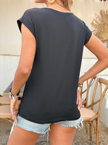 Women Commute Spliced Contrast Color Thin O-Neck Shirts Loose Short Sleeve Blouses ﻿2