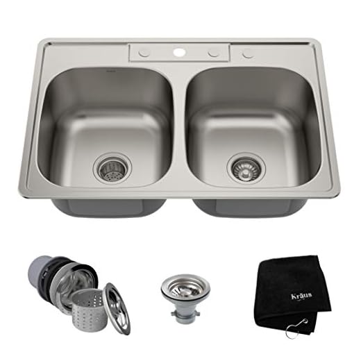 Kraus KTM33 33 inch Topmount 50/50 Double Bowl 18 gauge Stainless Steel Kitchen Sink