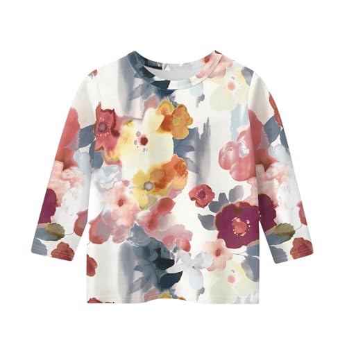 Girls Hawaiian Shirt 3/4 Length Sleeve Trendy Outfits Fall Crewneck Tops Lightweight Elbow Length Sleeve Tops 3-14 Years3