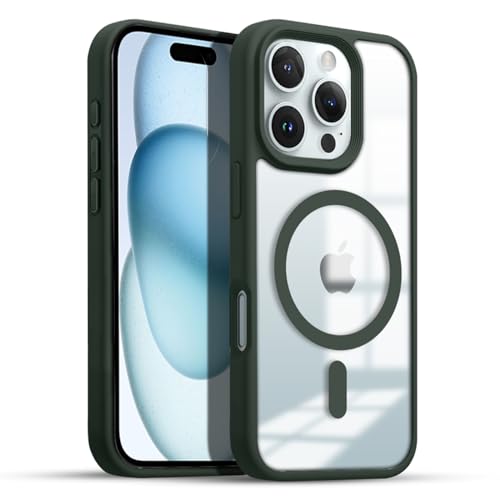 Image of KARWAN️ Hybrid Transparent iPhone 16 Pro Back Cover Case Compatibe with Mag-Safe |Camera Protection Bump | Transparent Back Cover Case for iPhone 16 Pro(PC, TPU | Green Bumper)