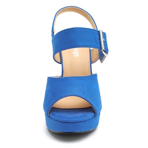 Enelauge Women's Platform Chunky High Heeled Sandals Peep Toe Ankle Strap Buckle Block Heels Dress Bride Wedding Party Evening Shoes2