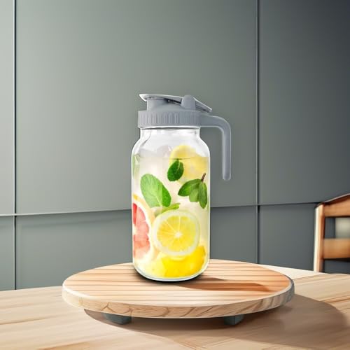 Glass Mason Jar Pitcher, 64 oz Wide Mouth Jug with Pour Spout Handle Lid for Cold Brew Coffee, Ice Beverage, Iced Juice, Lemonade, Sun Tea, Fruit Drinks Container image 2