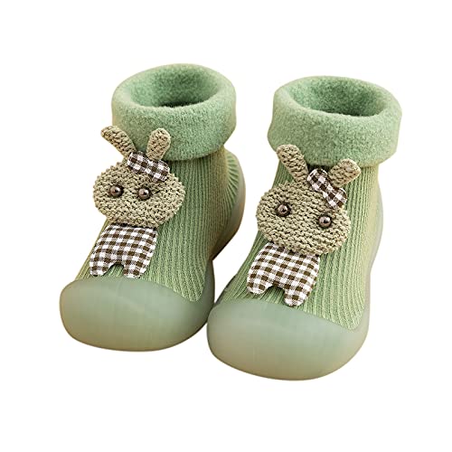 Baby First Walking Sock Shoes Rubber Soft Sole Non-Slip Slipper Indoor/Outdoor Winter Warm Shoes Socks (Green, 22-23)