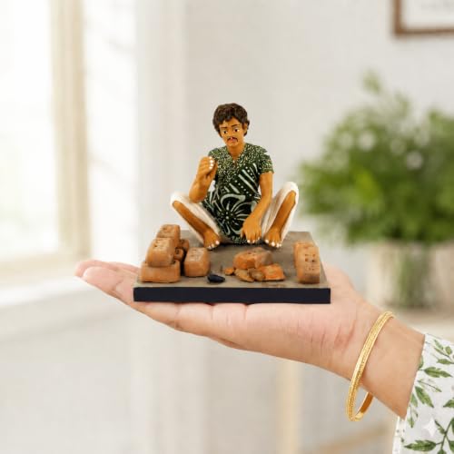 Image of Krishnanagar Handmade Clay Gift & Decor | Basic- Sitting Human Figure Miniature Idol - Brick Breaker