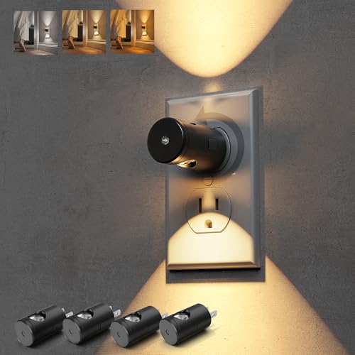 Image of L LOHAS LED Night Lights Plug into Wall, 4 Pack 3000k /5000K /Amber Adjustable Color Temperature Night Light, Mini Nightlight with Dusk to Dawn Sensor, 180Adjustable Lighting for Bathroom, Hallway
