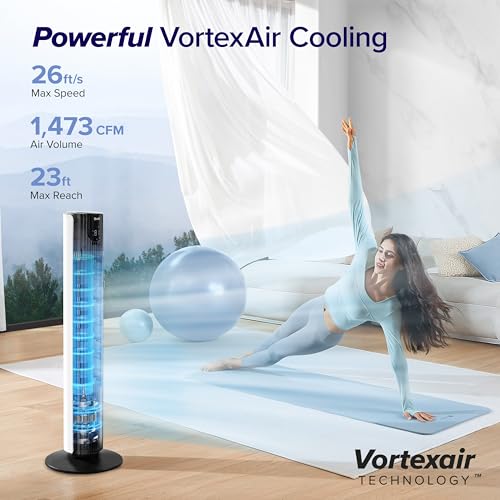 Image of LEVOIT Smart 42 inch Tower Fan for Bedroom, DC motor, Oscillating with Quiet 26ft /s Velocity, 25dB Bladeless Floor Fan for Home Space, 12 Speeds, 4 Modes, 24H Timer with APP, Works with Alexa, Remoter