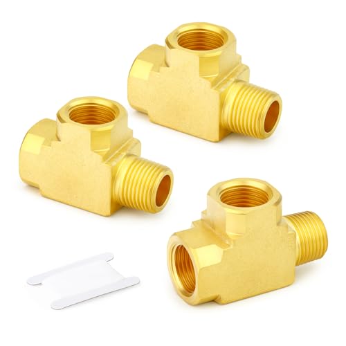 Image of GASHER 3Pcs Brass Tee Fitting, 3 /8 inch FNPT x 3 /8 inch FNPTx 3 /8 inch MNPT Pipe Fittings, Male Run Tee