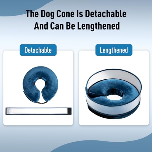 Image of Inflatable Dog Cone, Soft Dog Cone Collar After Surgery for Alternative with Enhanced Anti-Licking Guard Shield Adjustable Detachable Cone Collar, Elizabethan Collar (S, Blue)