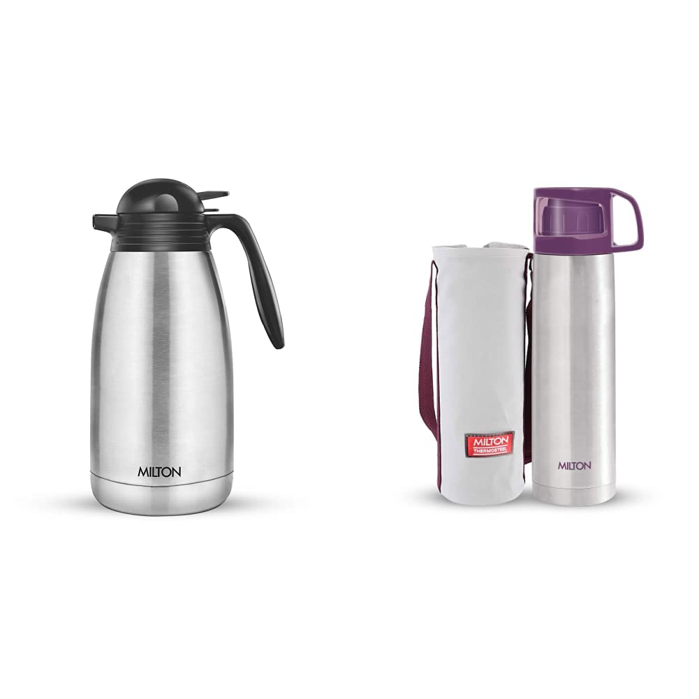 Milton Carafe Flask, 2 liters, Silver with Glassy Flask 1000ml Vacuum