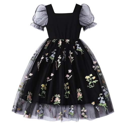 Girls Dresses Tulle Bow Tie Back Puff Sleeve Party Holiday Spring Summer Dress for 7-14 Years