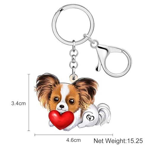 DALANE Acryl Papillon Hund Schlüsselanhänger Welpe Haustiere Schmuck Geschenke für Frauen Damen Mädchen Kinder Auto Schlüsselring Brieftasche Zubehör (Kaffee)