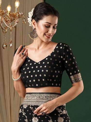 Image of Women's Georgette Kanjeevaram Saree with Woven Ethnic Motif Design, Unstitched Blouse Piece