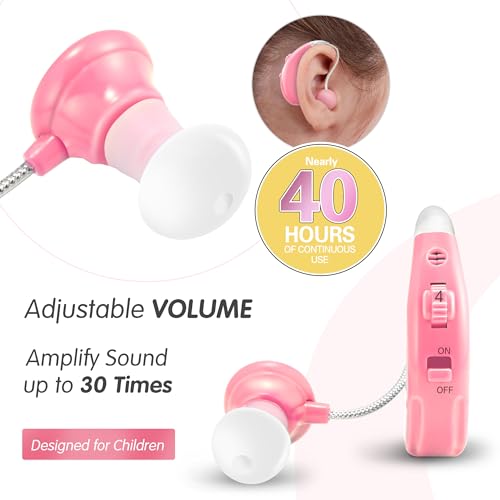 MSA Lil’ Listeners Sound Amplifier for Children | Rechargeable Ear Amplifier | Up to 40 Hours of Continuous Use | Sound Enhancer with Tips & Cleaning Brush - Pink