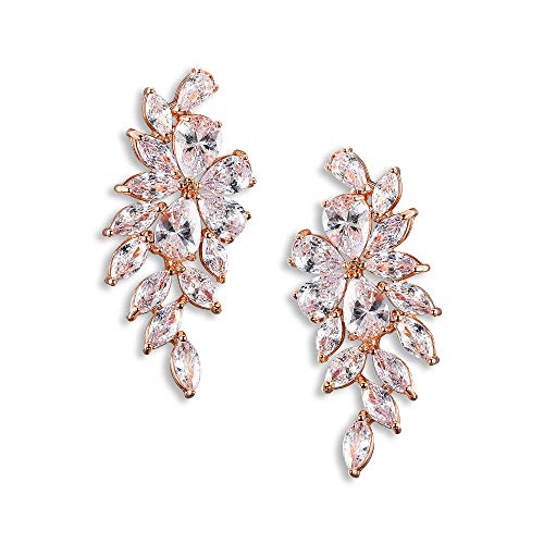 Clearine Sposa Orecchini Cubic Zicronia Marquise Goccia Orecchini Matrimonio Gioielli per Donne Trasparente Rosa Oro-fondo