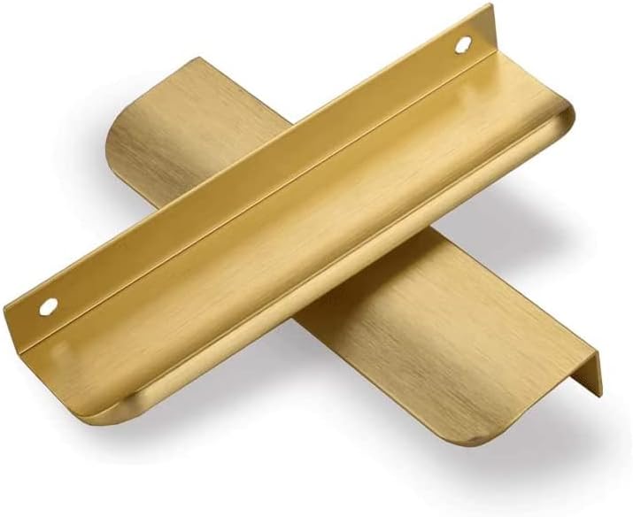 SYZOW 6 Pack Gold Cabinet Pulls Kitchen Cabinet Hardware Cabinet- Edge Finger Tab Pull Pull Hidden Drawer Handles 160mm Hole Centers