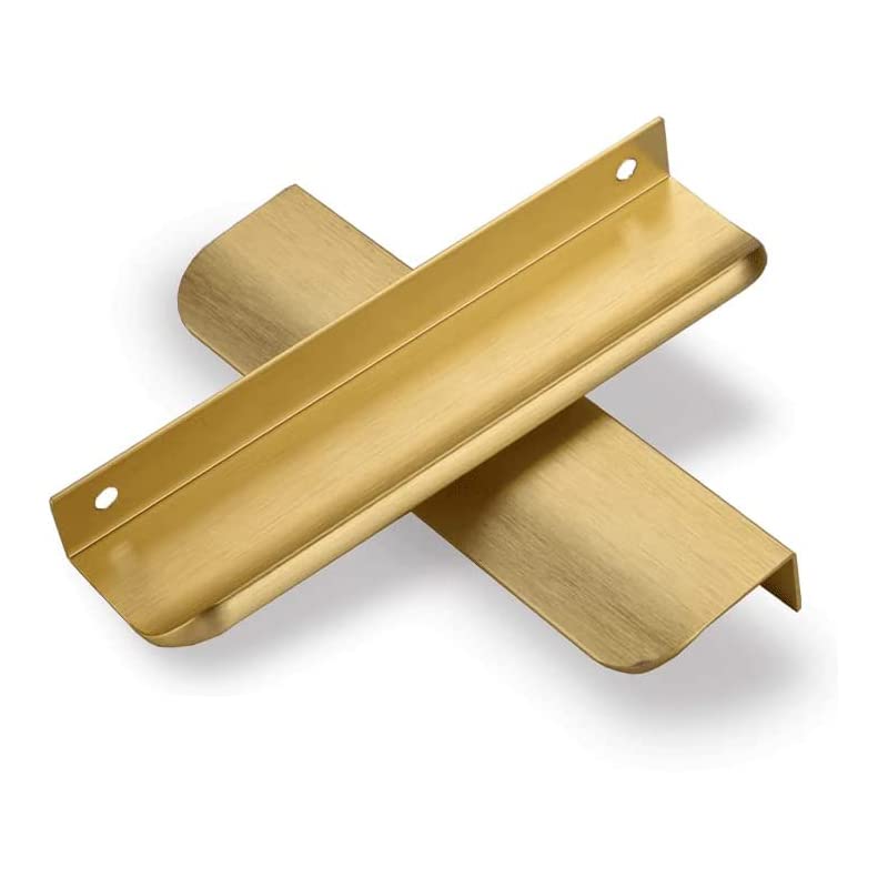 SYZOW 6 Pack Black Cabinet Pulls Kitchen Cabinet Hardware Cabinet- Edge Finger Tab Pull Black Pull Hidden Drawer Handles 96mm Hole Centers (Gold, Hole Centers: 160mm)