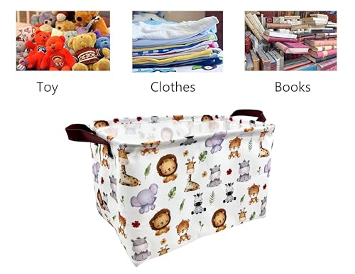 Image of Rectangle Storage Basket Cute Canvas Organizer Bin for Pet /Children Toys, Books, Clothes Perfect for Rooms /Playroom (Elephant)