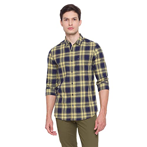 Spykar Mens Cotton Yellow Checked Shirts