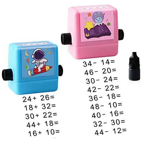 2 Pcs Roller Digital Teaching Stamp Addition and Subtraction Roller Stamp Reusable Calculation Math Educational Toy Stamp for Preschool Kindergarten Home School Supplies Cover