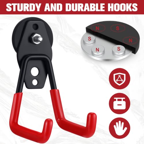 Image of Landhoow 18 Pcs Large Magnetic Hooks Heavy Duty Garage Magnet Hooks Strong Storage Utility Magnetic Hangers with Anti Slip Rubber Coating for Indoor and Outdoor Hanging (Dark Red)