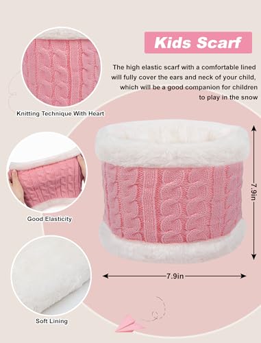 Senker Fashion Kids Winter Beanie Hat Scarf Gloves Set for Girls Boys Knit Warm Pompom Toddler Hats Mittens Neck Warmer3