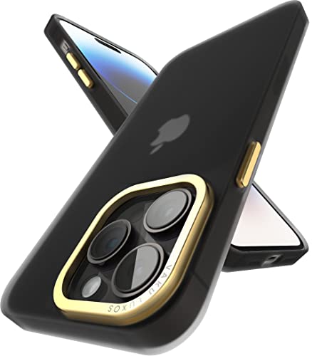 Image of eller sante SAN Pedro Frosted for iPhone 14 Pro Case Cover, 6 Feet Drop Protection, Shockproof, Scratch Resistant, Slim, Thin, Compatible with iPhone 14 Pro Back Cover - Black & Gold