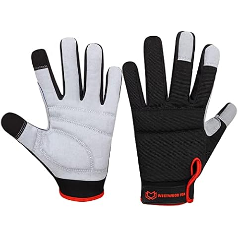 WESTWOOD FOX Safety Work Gloves Heavy Duty Gardening Gloves for Men Thorn Proof Padded Palm Protection Touch Screen Breathable Builder Mechanic Working Multi-Functional (Large, Black) Cover