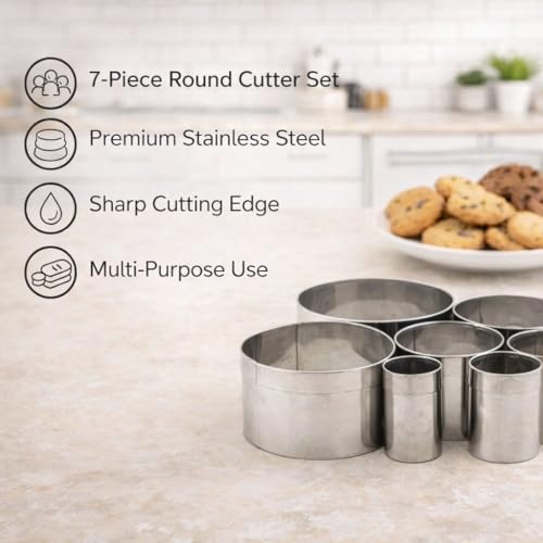 Image of KMW Stainless Steel Round Cookie Cutter Set | 7-Piece Nesting Circle Cutters | Perfect for Baking, Pastry, and Crafting | Durable, Easy to Clean, and Precision-Engineered