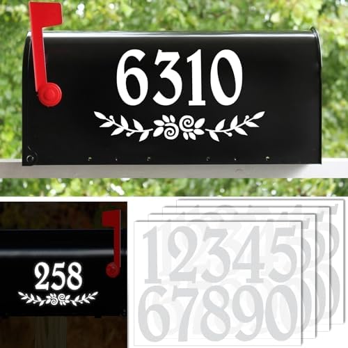 3 Inch Reflective White Mailbox Numbers Stickers, 4 Set