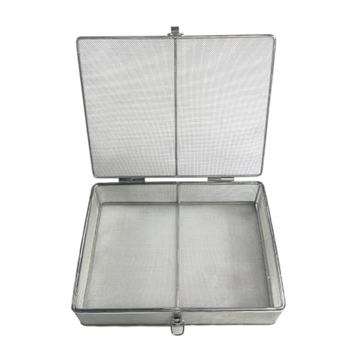Cestino per sterilizzazione in acciaio inossidabile 304 con coperchio, vassoio in rete per strumenti chirurgici, supporto per pulizia e disinfezione resistente alla corrosione, apertura 2 mm, 40 x 30