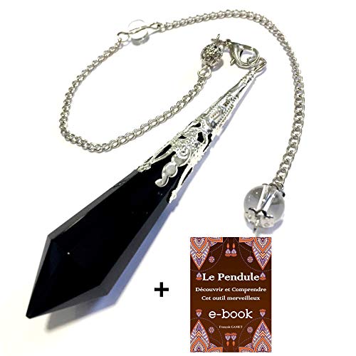 Pendule Divinatoire Wave Process - Pendule Pierre de sable - Cristal de Roche - Labradorite - Obsidienne - Art Divinatoire - Art Esotérique - Radiesthésie - E-boo PDF offert (Obsidienne)