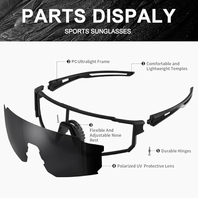 Polarized Sports Sunglasses for Men and Women,Fishing Cycling Mountain Bike Baseball Sunglasses with UV Protection