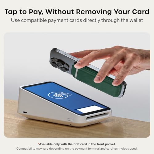 Image of Satechi Magnetic Magsafe Wallet, Double Flap Stand Card Holder, 4 Slots with Front NFC Pass-Through, Adjustable Phone Attachment for iPhone 17 /16 /15 /14 /13 /12, Travel Accessory - Forest Green
