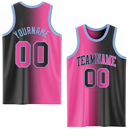 Custom Black Pink-Light Blue Authentic Gradient Fashion Baseball Jersey Printed Stitched Personalized Text Logo Blank Team Practitce Basketball Uniform Tops Sleeveless Hip Hop Sports Fan Shirts, S-4XL