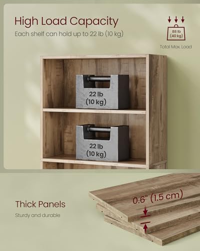 VASAGLE Custos Collection - Bookshelf, 3-Tier Bookcase, Book Shelf, Open Storage Shelf, 9.4 x 23.6 x 32 Inches, for Living Room, Home Office, Dinning Room, Camel Brown ULBC163L01