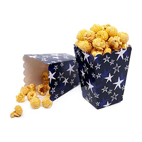 AIM & GGKK Blue Star Open-Top Popcorn Box Set of 24 Popcorn Favor Boxes Cardboard Container Parties Mini Paper Popcorn Containers Cover