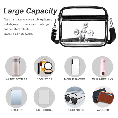 Dinosaur Lifting Weights Fit Large Clear Stadium Bag Clear Mini Messenger Bags with 2 Compartments Crossbody Bag3
