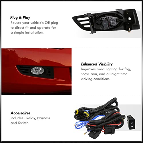 Ajp Distributors Jdm Front Driving Bumper Fog Lights Lamps Assembly Lh Rh + Bezels Bulbs Switch Wiring Harness Kit Upgrade Compatible/Replacement For Honda Accord 2 Door Coupe 2003 2004 2005 03 04 05 #TOP6