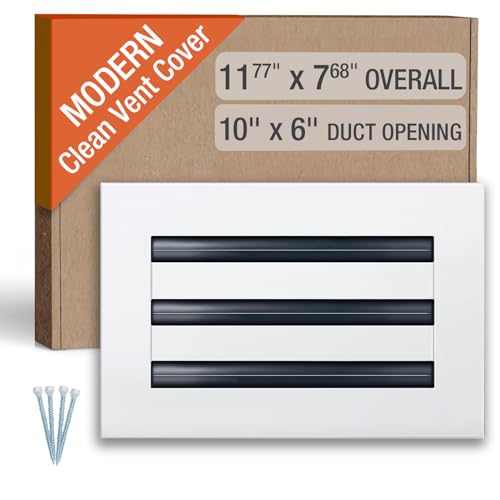 FA-STAR Clean Modern AC Vent Cover 10 x 6 (Duct Opening Cutout) - Decorative White Air Vent - Standard Linear Slot Diffuser - Register Grille for Ceiling Walls & Floors - All Aluminium