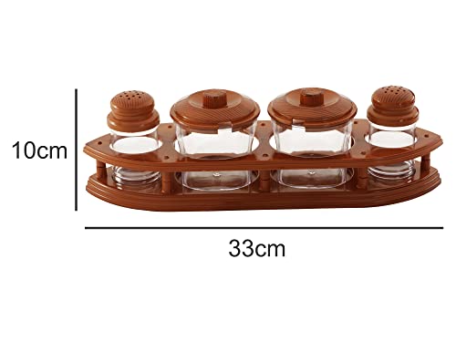 Image of Nabhya Complete Dining Table Set of Pickle Jars, Salt and Pepper Dispenser, Toothpick Holder and Spoon Holder(Wooden Look Design, Plastic) (StarCruz)