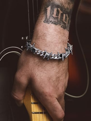Bandmax Barbed Wire Chain Bracelets for Men Women Stainless Steel/Black/Gold Thorn Cuban Link Chains Bracelet Adjustable Punk Emo Style Jewelry3