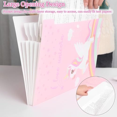 Image of Kids A4 File Folder with Button Lock | Cartoon Theme 6-Pocket Expandable Organizer for Certificates & Test Papers | Pink (Pack of 1)