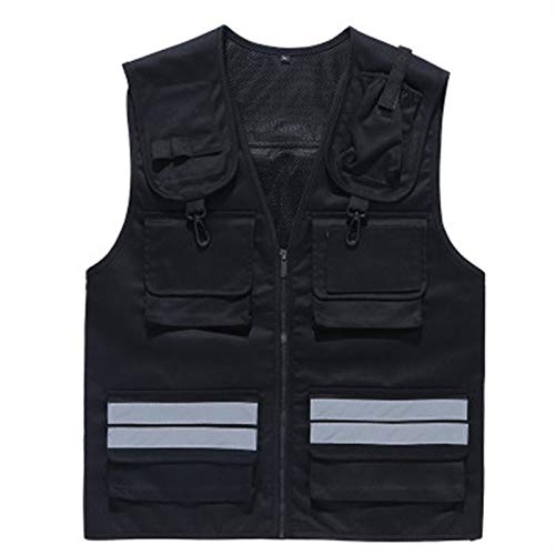 Preisvergleich Produktbild Sicherheit Reflektierende Weste Tooling Multi-Tasche Weste Sicherheit Overalls Multi-Tasche Verkehr Site Survey Verkehr Warnweste Reflektierende Gang für Nachtaktivitäten ( Color : Black , Size : L )