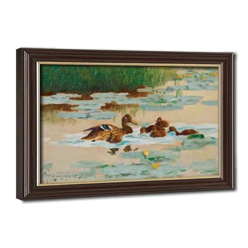 Poster Famille colvert Bruno Liljefors impression sur toile avec cadre suspendu 40x61 cm